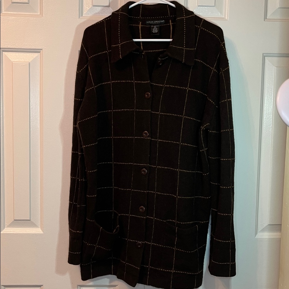 Sarah Spencer 100% Lambs Wool Button‎ Up Sweater Pockets Brown Size 1X